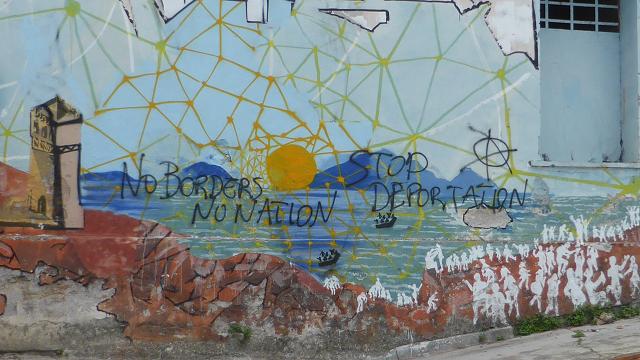Port de Mitilene, Lesbos. Grafit refugiats